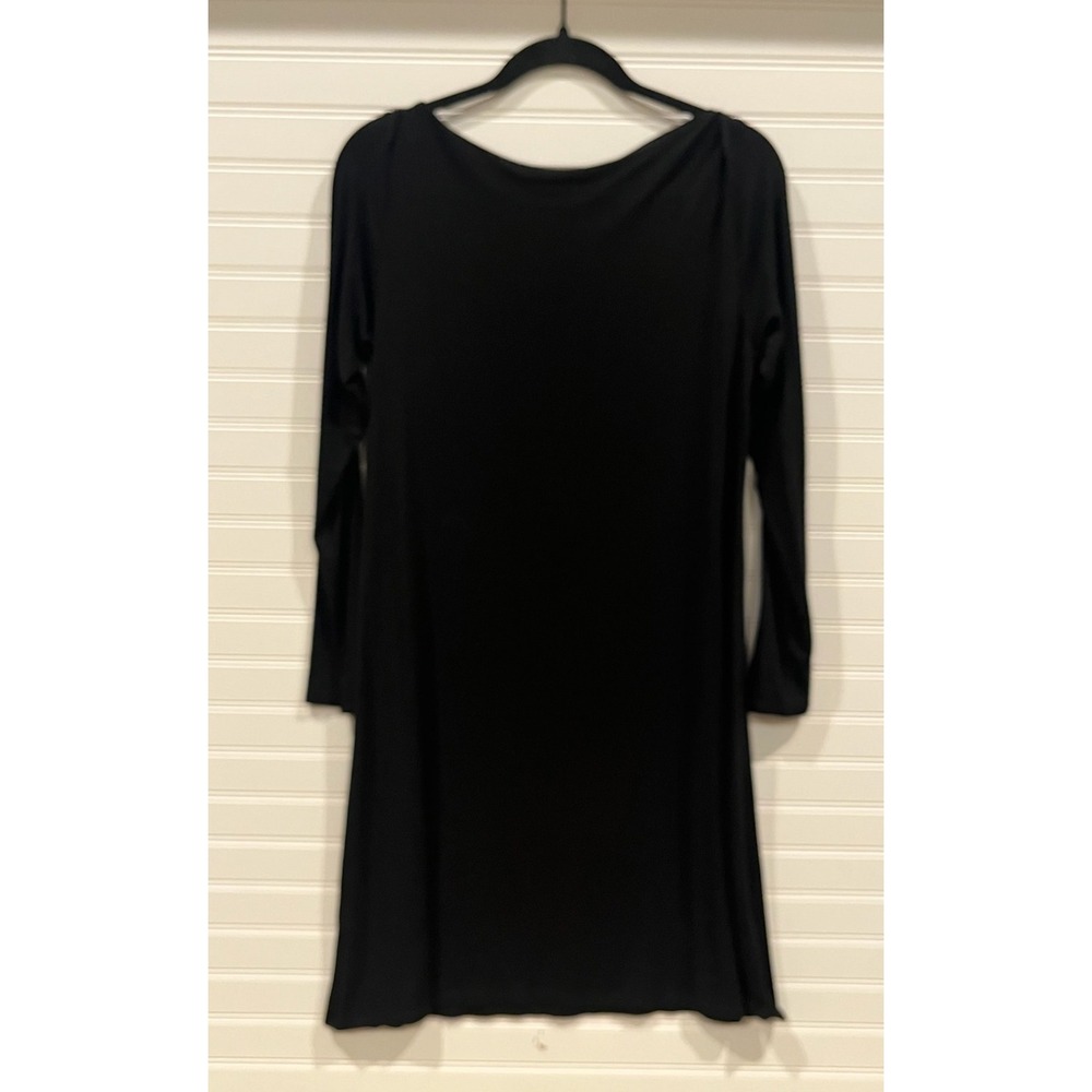 Eileen Fisher Black Long Sleeve Boat‎ Neck Midi Shift Dress Womens M